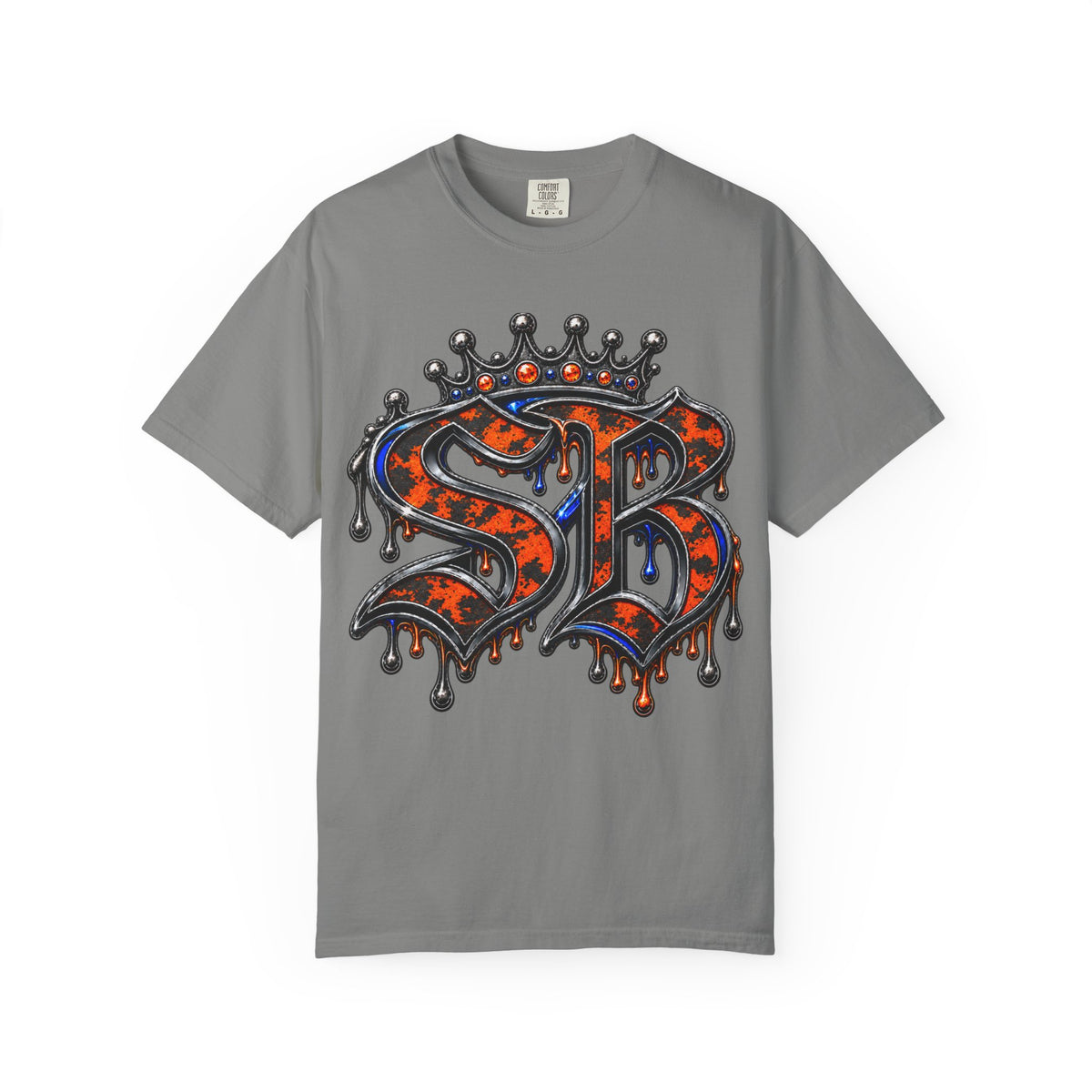 Unisex Garment-Dyed T-shirt-ORANGE&BLUE SB CROWN LOGO&TRAP STAR -SCUMMIEBEARZ™