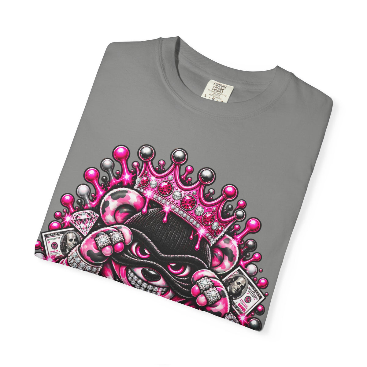 Unisex Garment-Dyed T-shirt-PINK CROWN MASK LOGO GLOCK -SCUMMIEBEARZ™