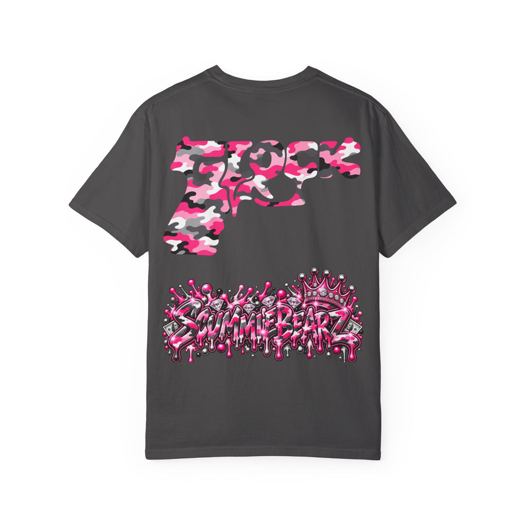 Unisex Garment-Dyed T-shirt-PINK CAMO MASK LOGO GLOCK -SCUMMIEBEARZ™