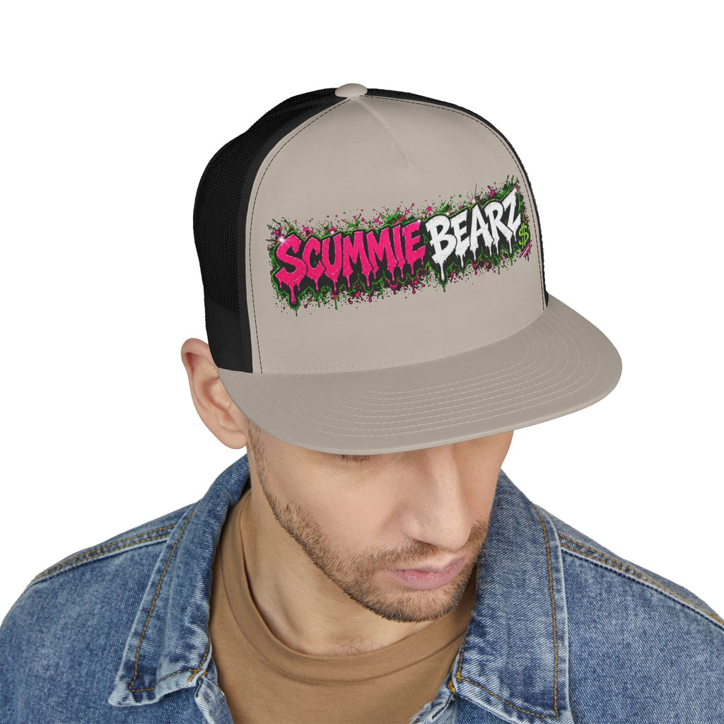 5 Panel Trucker Cap-PINK/SILVER SCUMMIEBEARZ LOGO-SCUMMIEBEARZ™