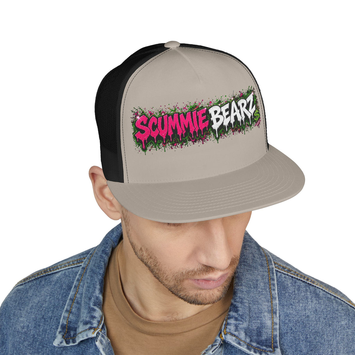 5 Panel Trucker Cap-PINK/SILVER SCUMMIEBEARZ LOGO-SCUMMIEBEARZ™