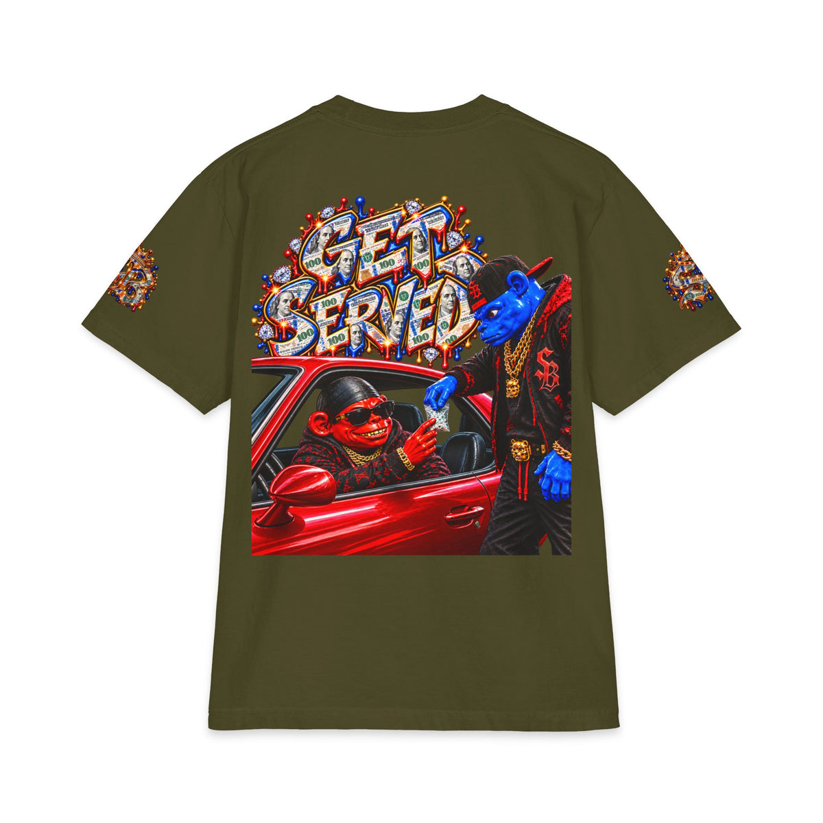 Get Served Red/Blue Remix | SCUMMIEBEARZ™ Shaka Wear Heavyweight Tee