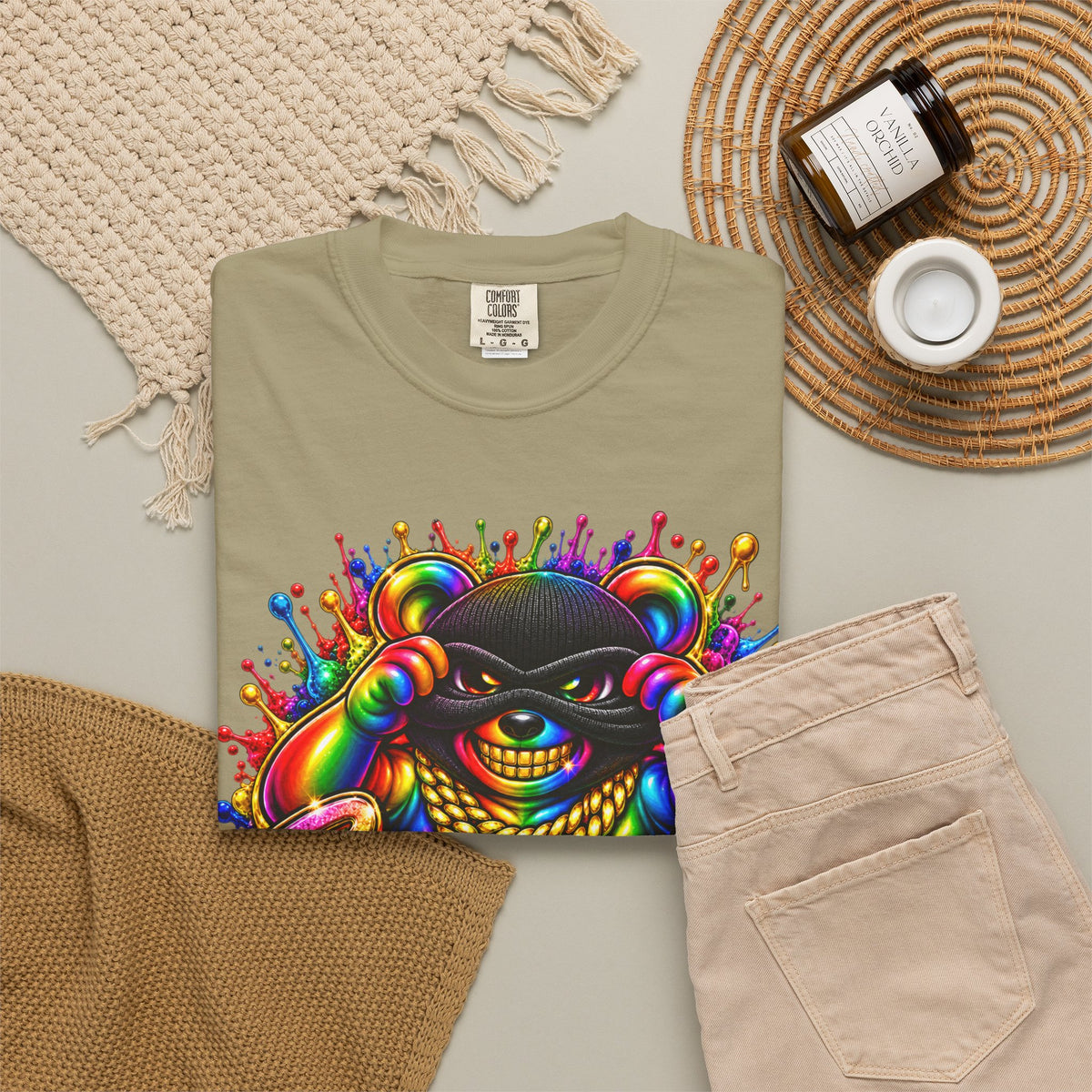 Unisex Garment-Dyed T-shirt-RAINBOW MASK LOGO GLOCK SB CROWN LOGO-SCUMMIEBEARZ™