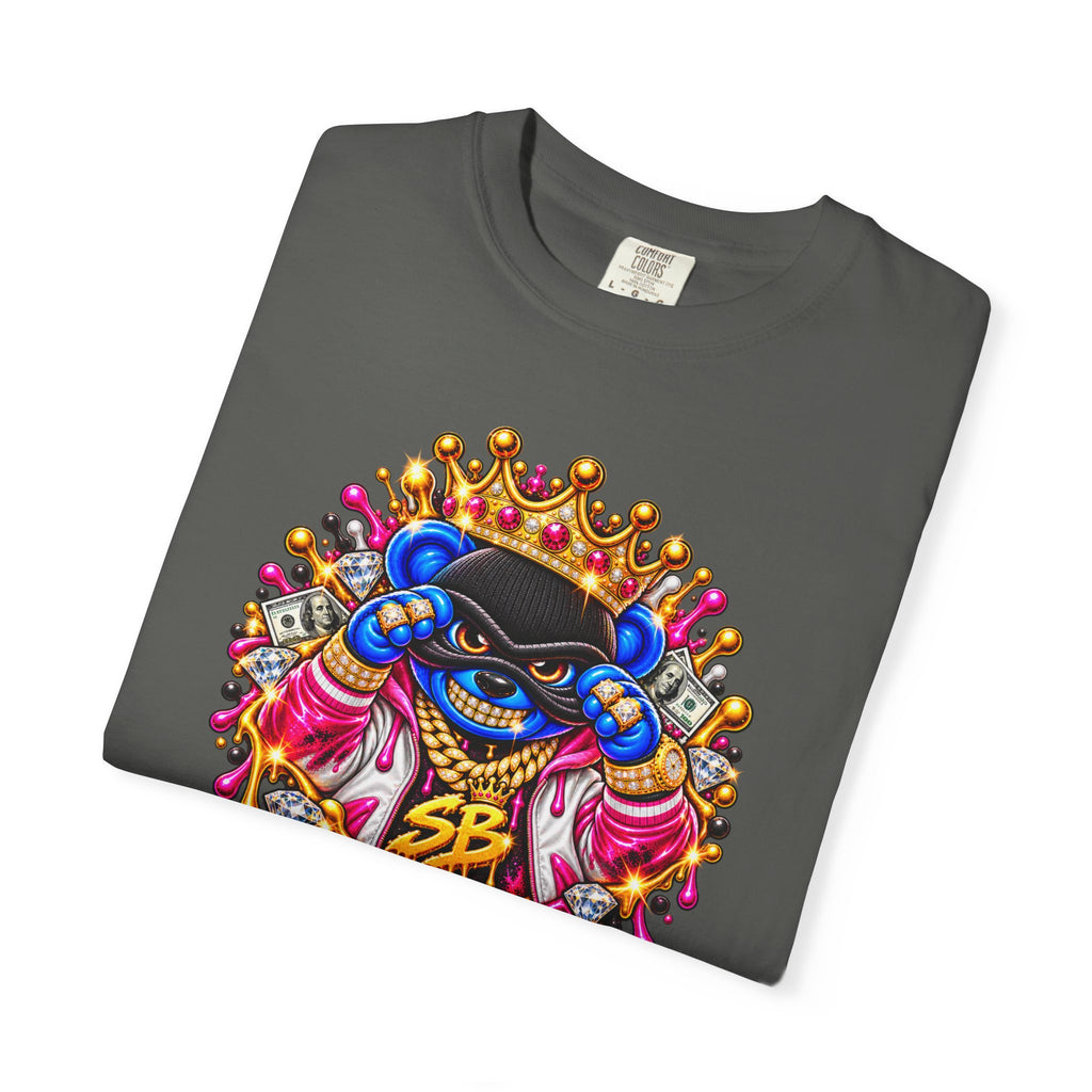Unisex Garment-Dyed T-shirt-BLUE&PINK CROWN MASK LOGO PRAY BIG -SCUMMIEBEARZ™
