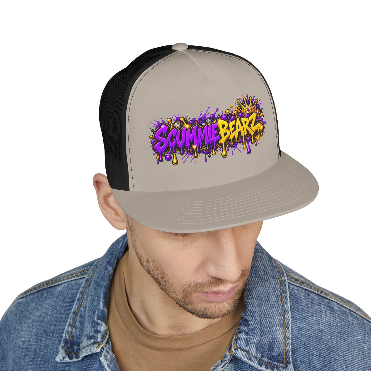 5 Panel Trucker Cap-PURPLE/GOLD SCUMMIEBEARZ LOGO-SCUMMIEBEARZ™