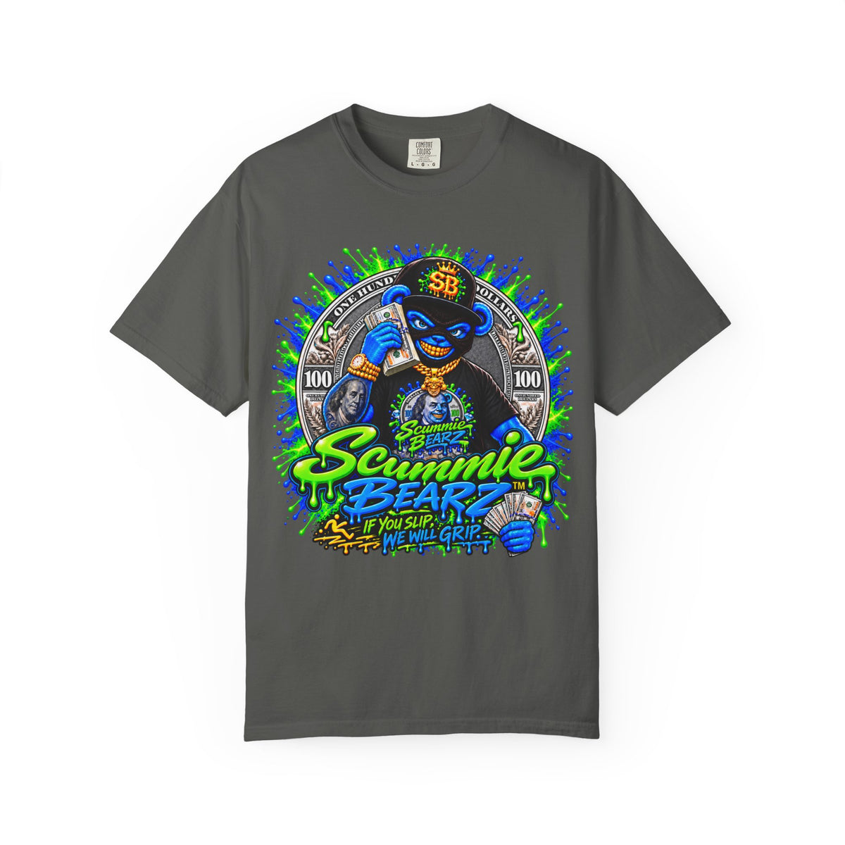 Unisex Garment-Dyed T-shirt-THAT MONEY💵KEEP CALLING📞ME MASK LOGO-SCUMMIEBEARZ™️