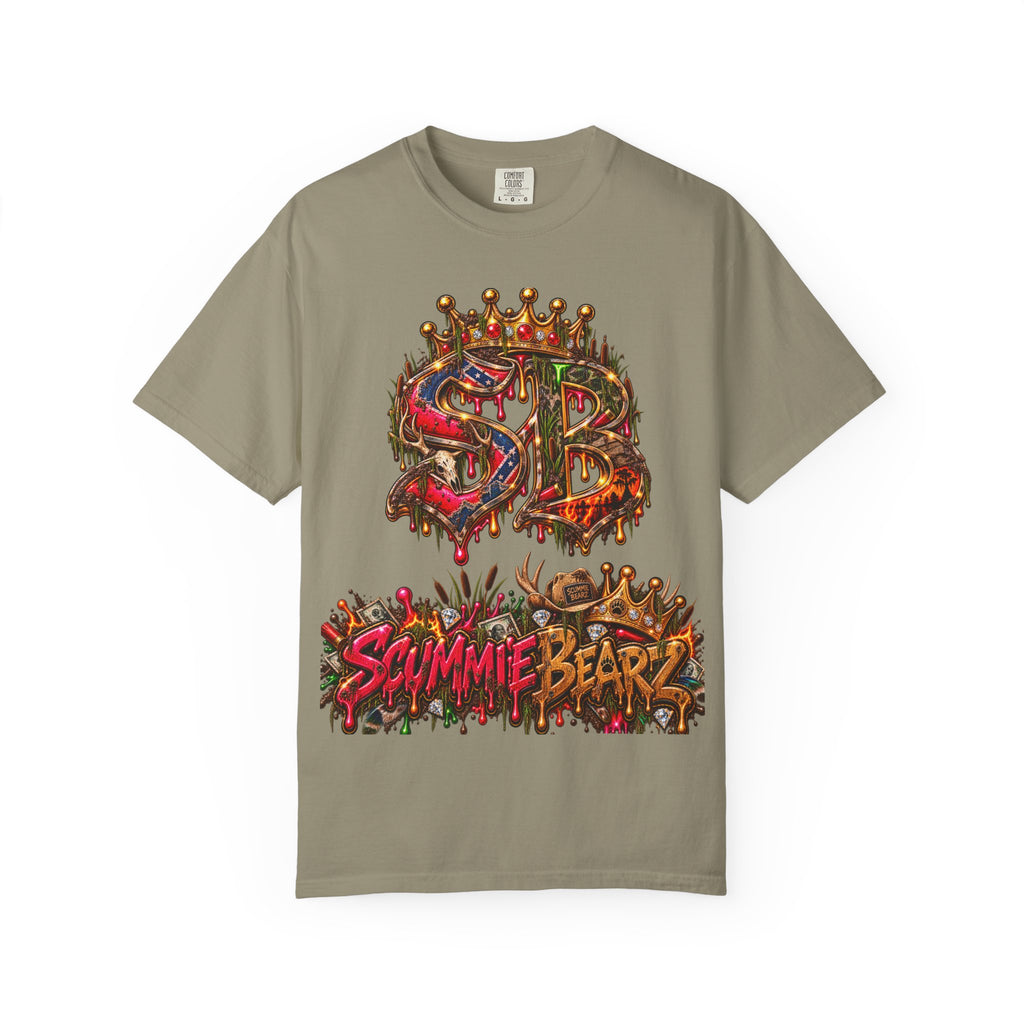 Unisex Garment-Dyed T-shirt-HILBILLYSCUMMIEBEARZ MOONSHINE/CROWN SB LOGO -SCUMMIEBEARZ™