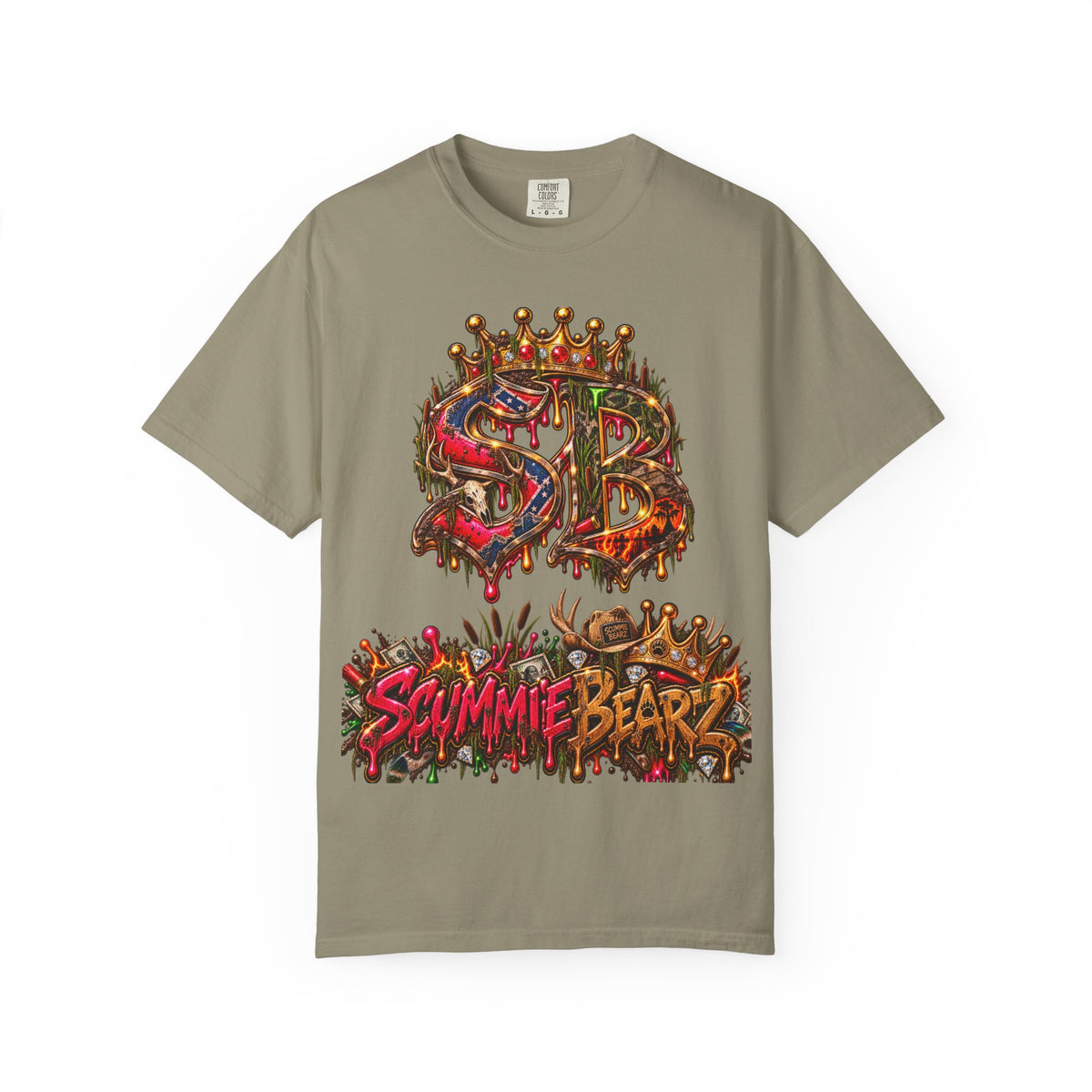 Unisex Garment-Dyed T-shirt-HILBILLYSCUMMIEBEARZ MOONSHINE/CROWN SB LOGO -SCUMMIEBEARZ™