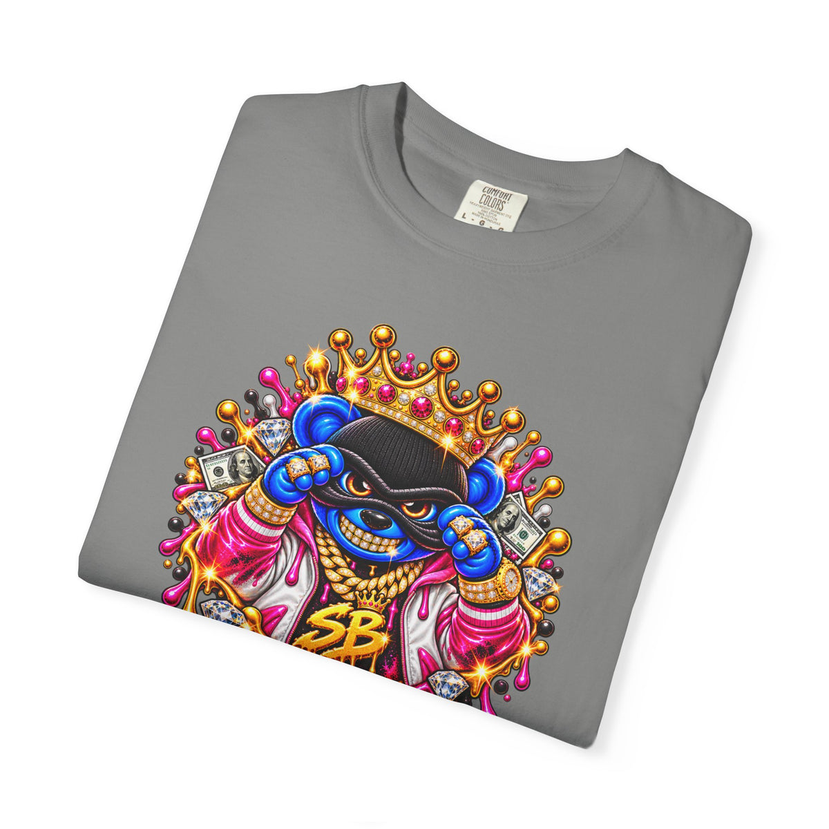 Unisex Garment-Dyed T-shirt-BLUE&PINK CROWN MASK LOGO PRAY BIG -SCUMMIEBEARZ™