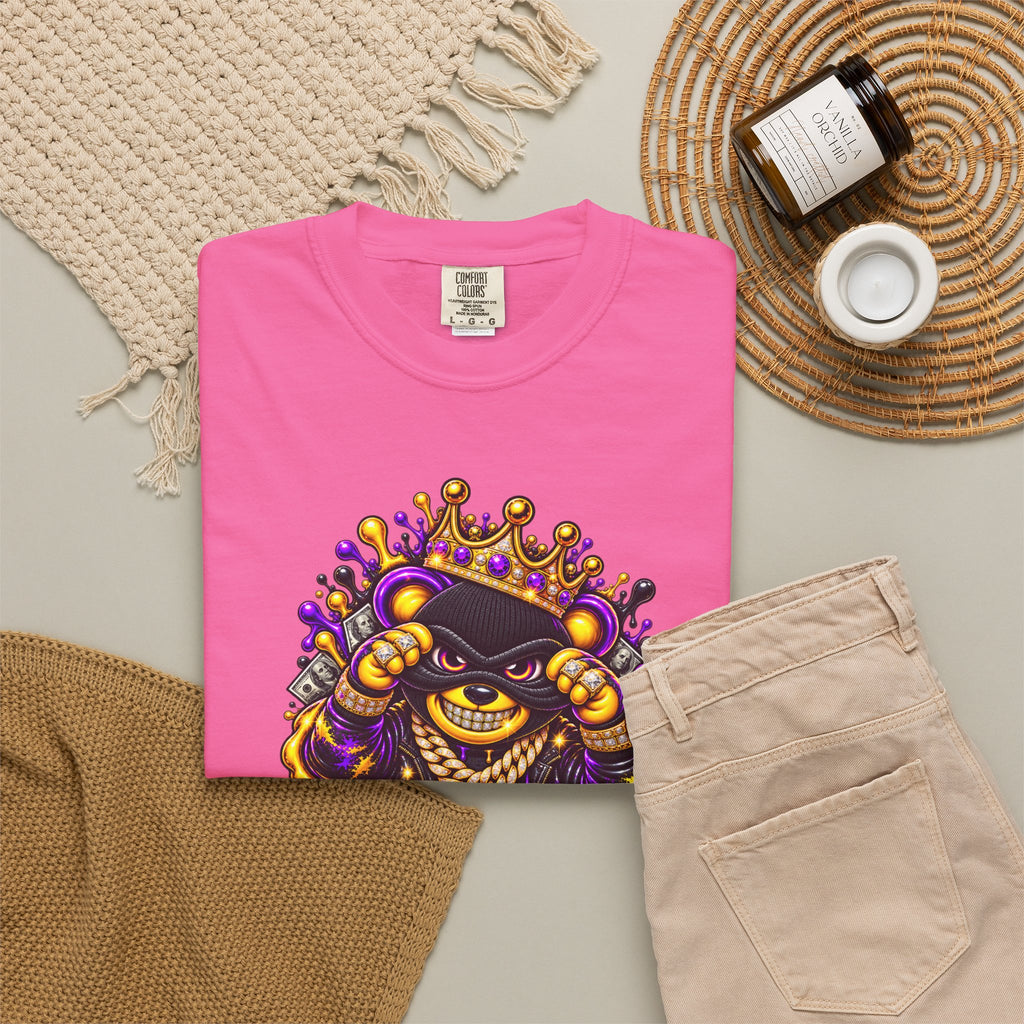 Unisex Garment-Dyed T-shirt-PURPLE&GOLD CROWN MASK LOGO GET SERVED CROWN SB LOGO-SCUMMIEBEARZ™