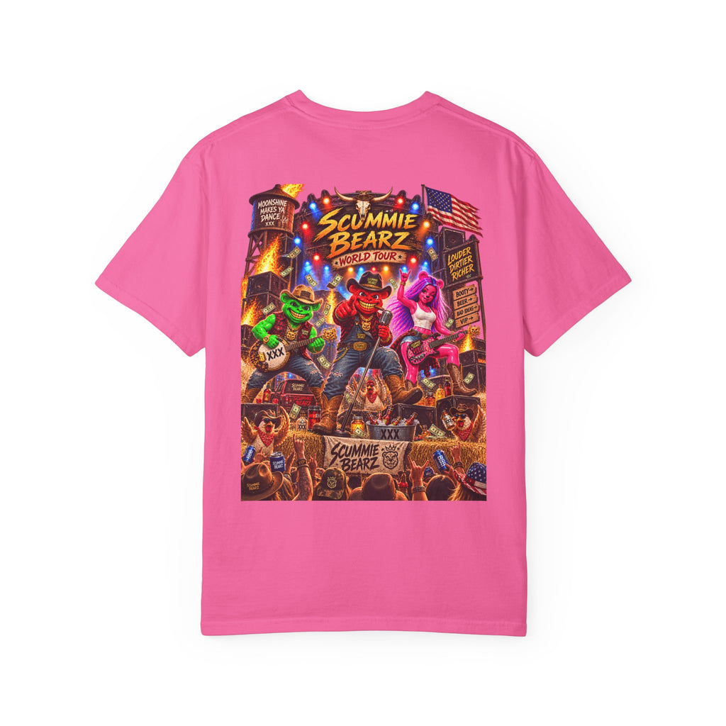 Unisex Garment-Dyed T-shirt--HILLBILLY WORLD TOUR/CROWN SB LOGO-SCUMMIEBEARZ™️