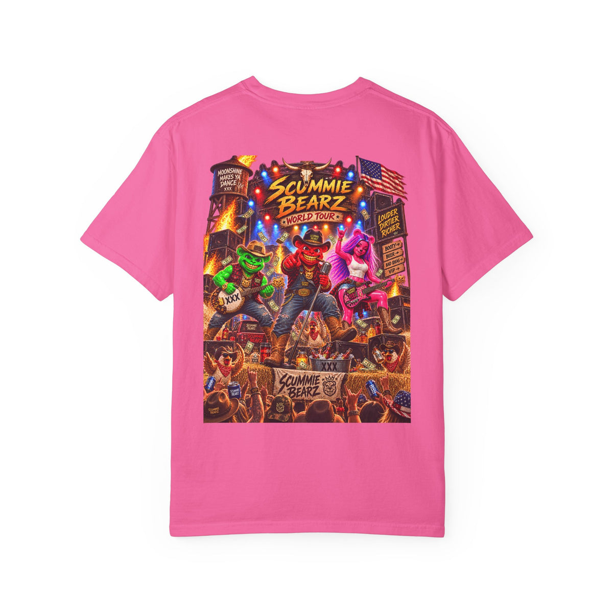 Unisex Garment-Dyed T-shirt--HILLBILLY WORLD TOUR/CROWN SB LOGO-SCUMMIEBEARZ™️