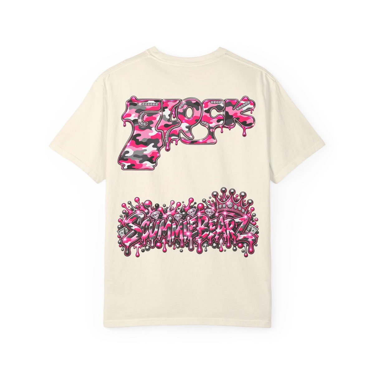 Unisex Garment-Dyed T-shirt-PINK CROWN MASK LOGO GLOCK -SCUMMIEBEARZ™