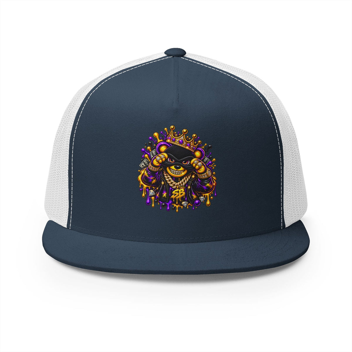 5 Panel Trucker Cap-PURPLE/GOLD SB MASK LOGO-SCUMMIEBEARZ™