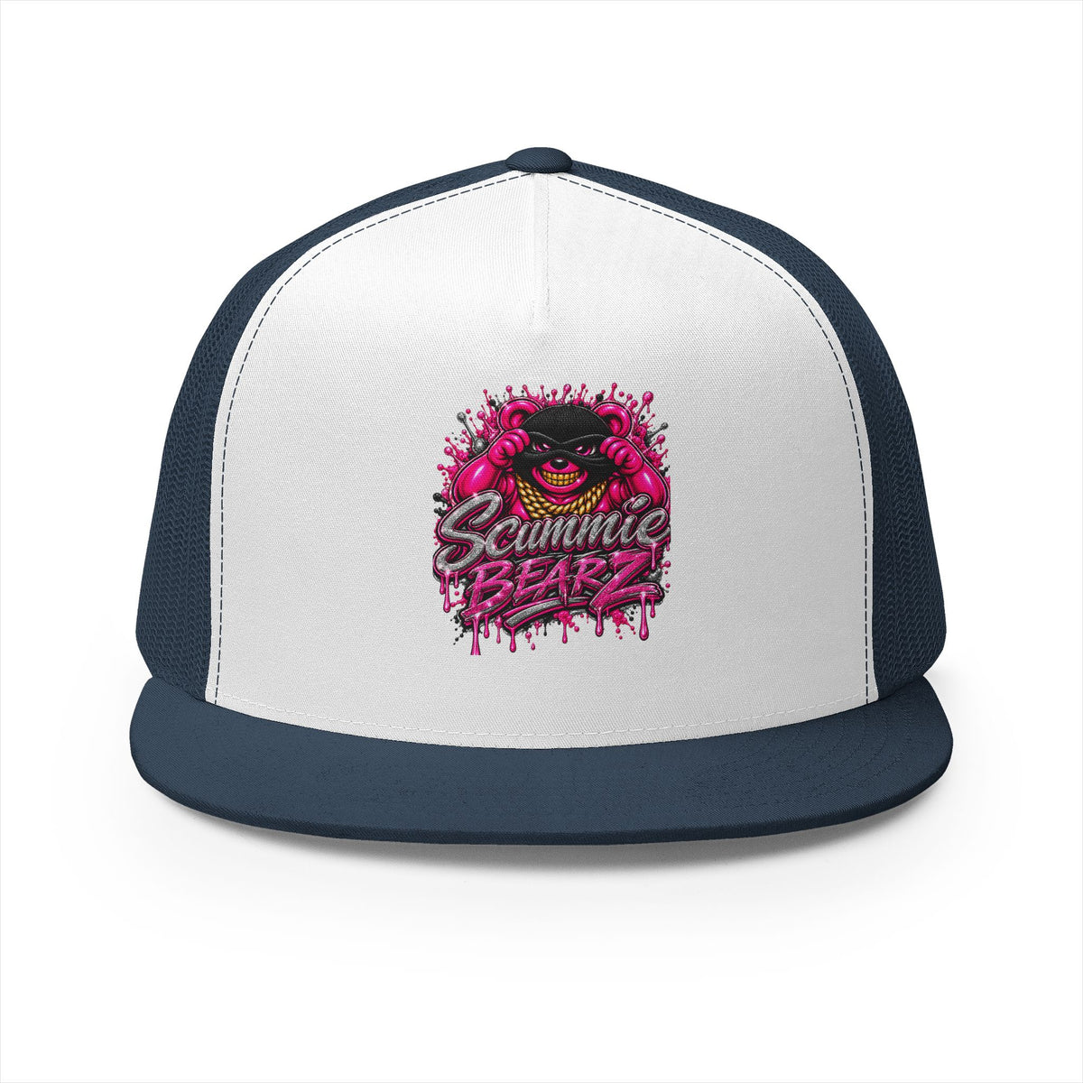 5 Panel Trucker Cap- PINK/SILVER MASK LOGO-SCUMMIEBEARZ™