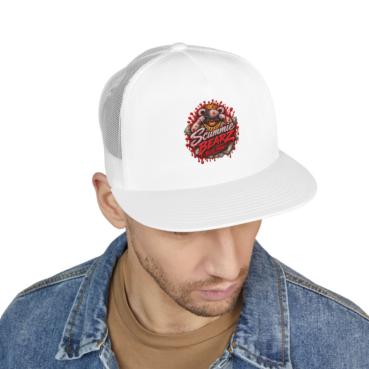 5 Panel Trucker Cap-	RED BLOOD MONEY MASK LOGO-SCUMMIEBEARZ™