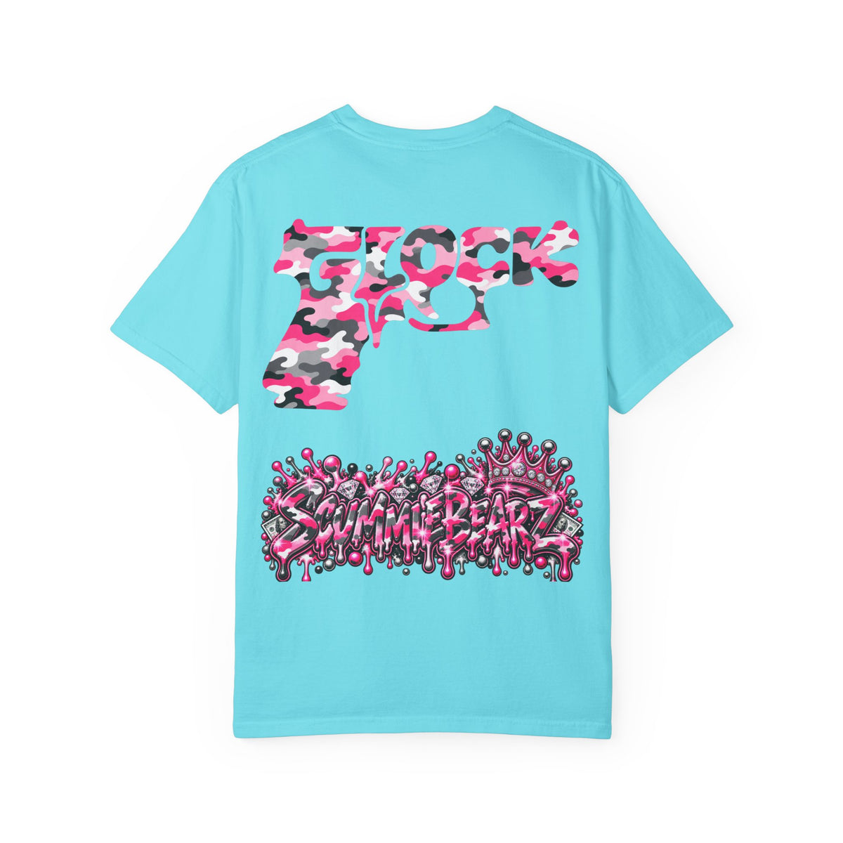 Unisex Garment-Dyed T-shirt-PINK CAMO MASK LOGO GLOCK -SCUMMIEBEARZ™