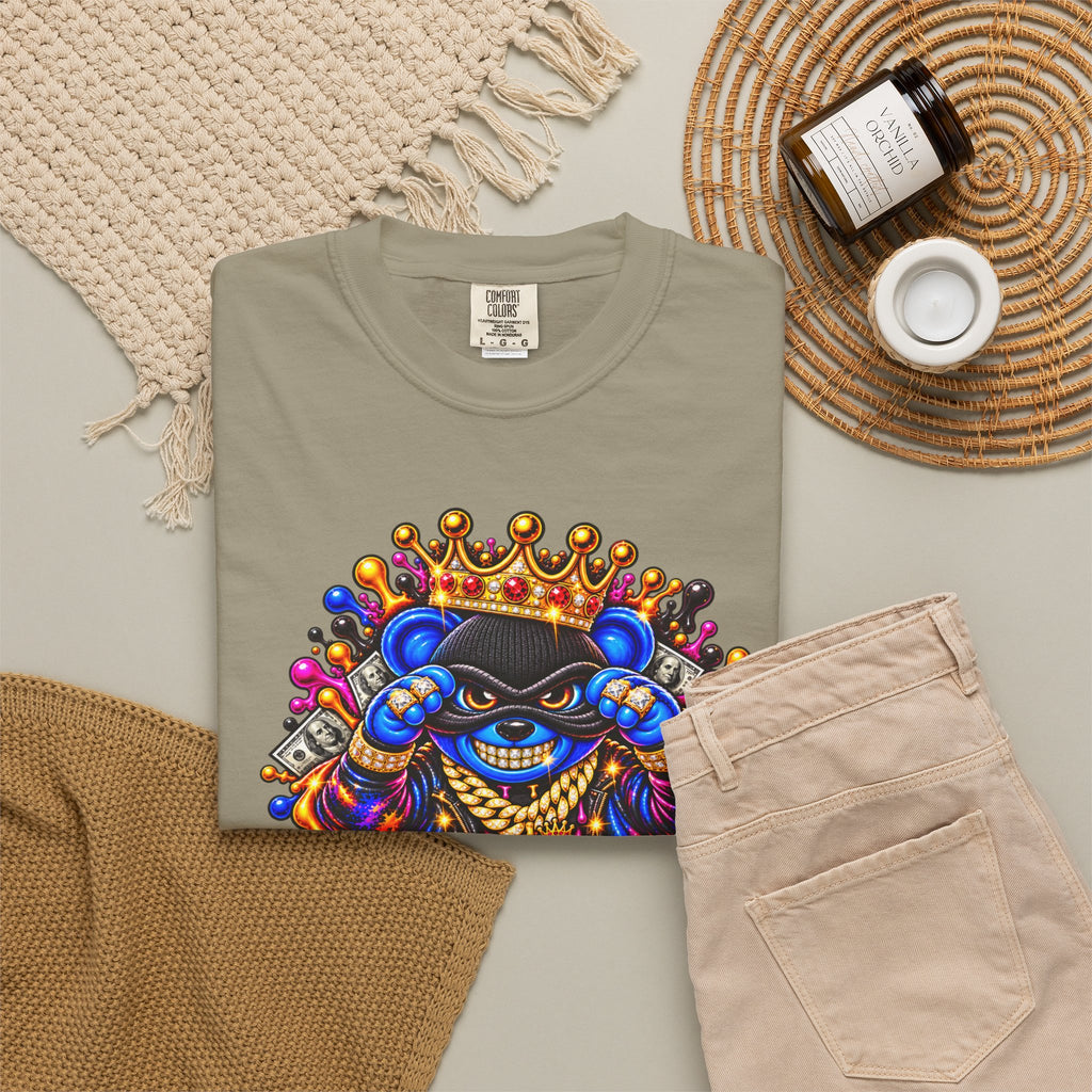 Unisex Garment-Dyed T-shirt-BLUE&PINK CROWN MASK LOGO MONEY GLOCK CROWN SB LOGO-SCUMMIEBEARZ™
