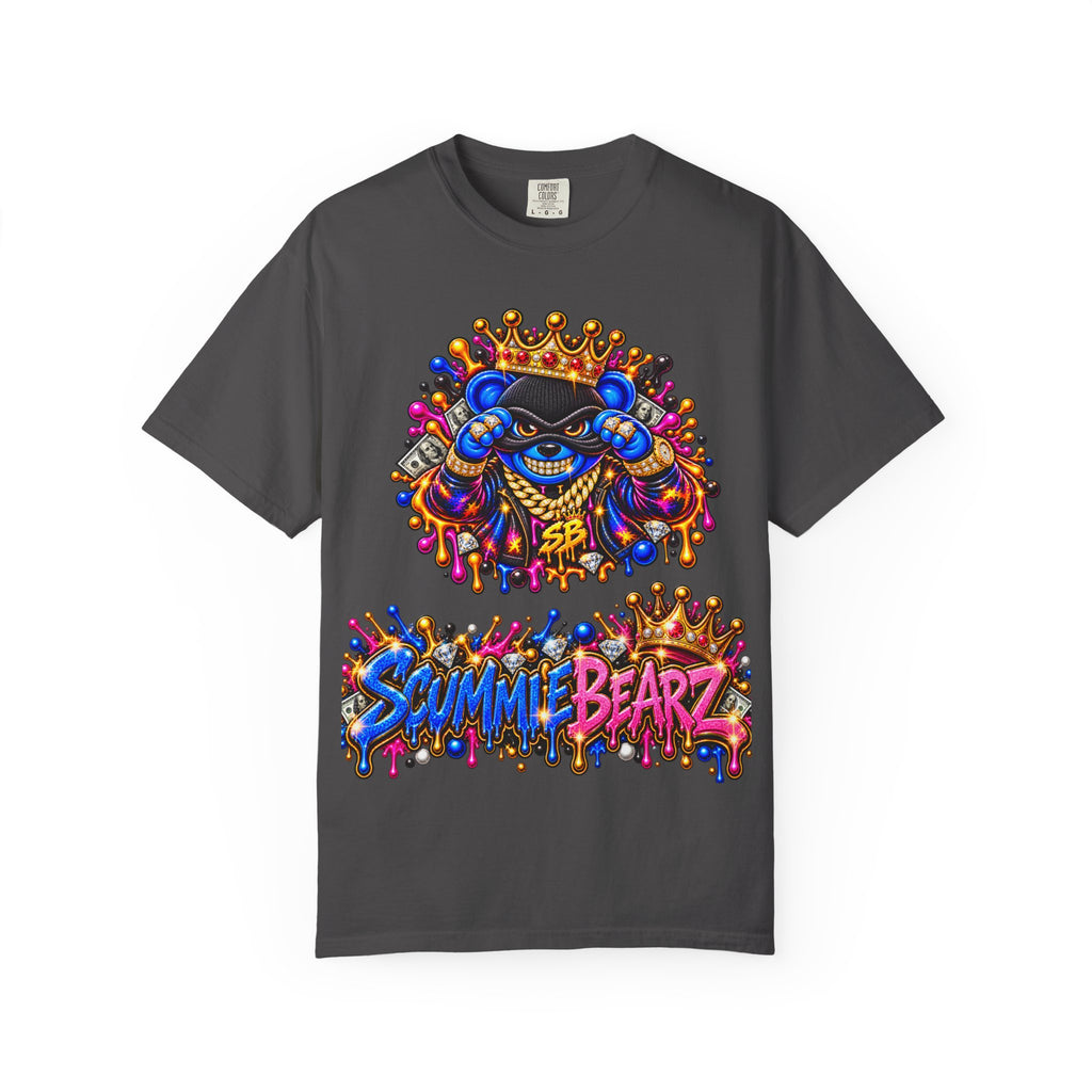 Unisex Garment-Dyed T-shirt-BLUE&PINK CROWN MASK LOGO MONEY GLOCK CROWN SB LOGO-SCUMMIEBEARZ™