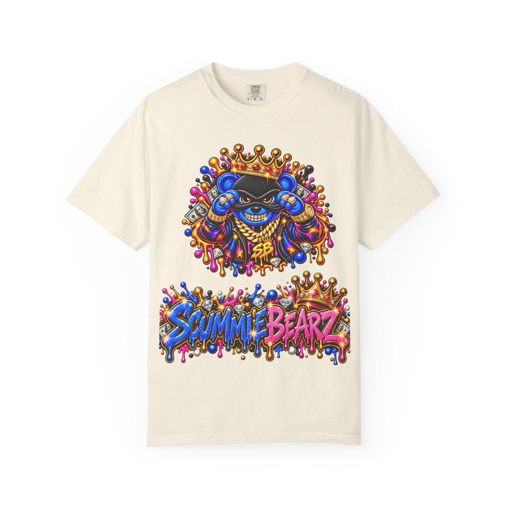 Unisex Garment-Dyed T-shirt-BLUE&PINK CROWN MASK LOGO MONEY GLOCK CROWN SB LOGO-SCUMMIEBEARZ™