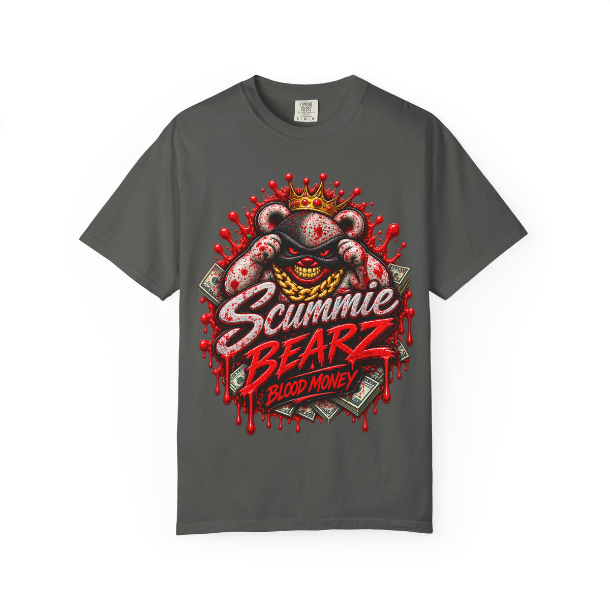 Unisex Garment-Dyed T-SHIRT-BLOOD MONEY GLOCK/SB LOGO/MASK LOGO-SCUMMIEBEARZ™