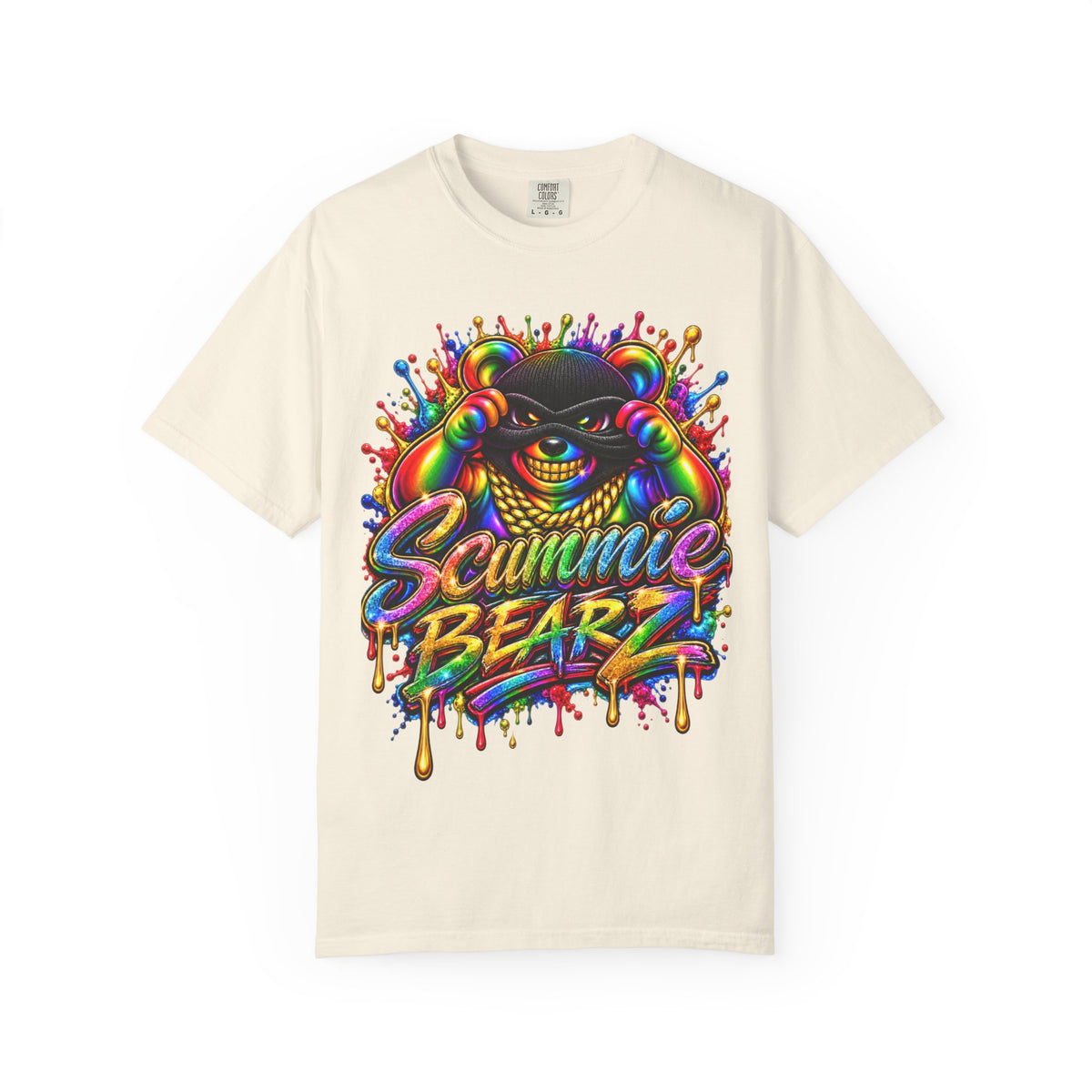 Unisex Garment-Dyed T-shirt-RAINBOW MASK LOGO GLOCK SB CROWN LOGO-SCUMMIEBEARZ™