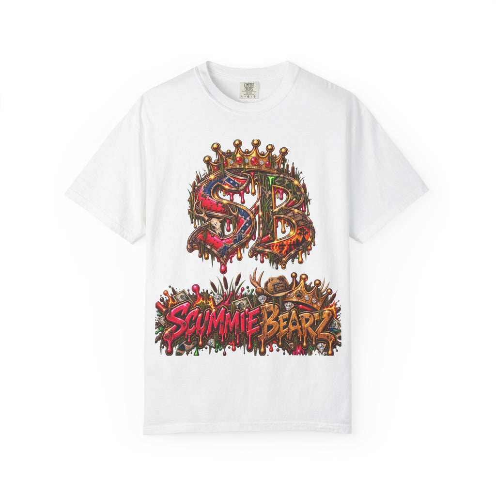 Unisex Garment-Dyed T-shirt-HILBILLYSCUMMIEBEARZ MOONSHINE/CROWN SB LOGO -SCUMMIEBEARZ™
