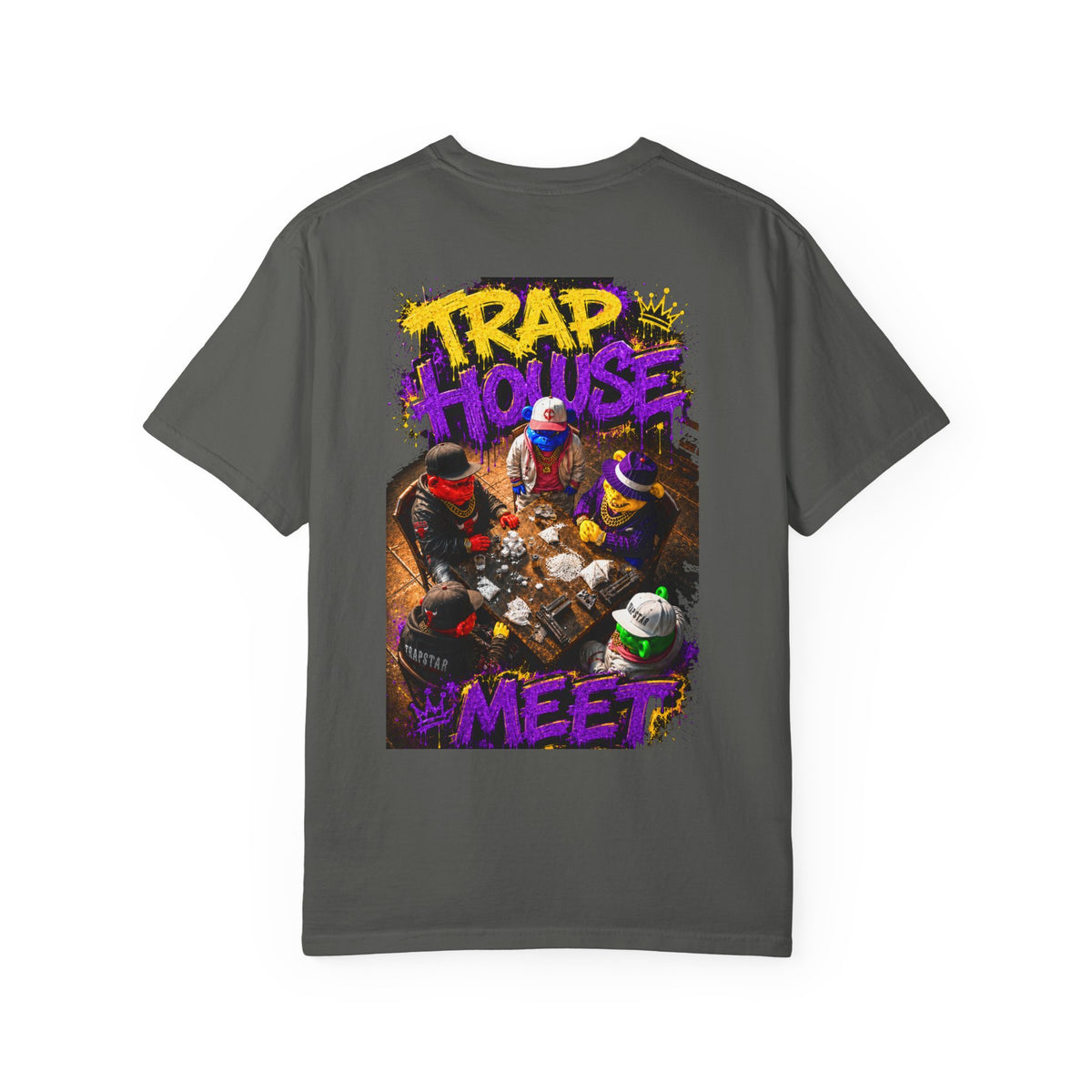 Unisex Garment-Dyed T-shirt-PURPLE&G9D CROWN MASK LOGO TRAP HOUSE MEET-SCUMMINGBEARZ™