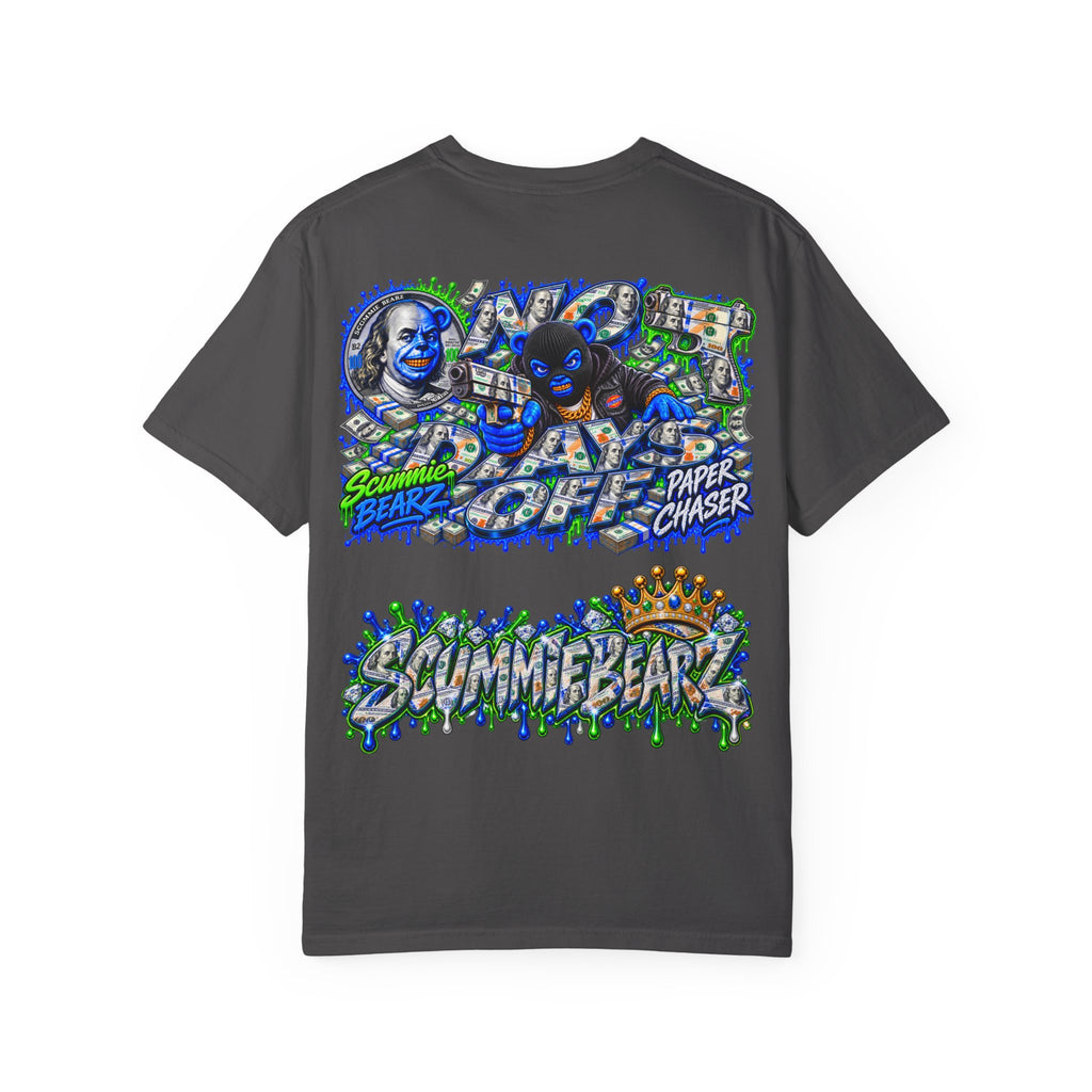 Unisex Garment-Dyed T-shirt-BLUE CROWN MASK LOGO PAPER CHASER MONEY IS THE MOTIVE-SCUMMIEBEARZ™
