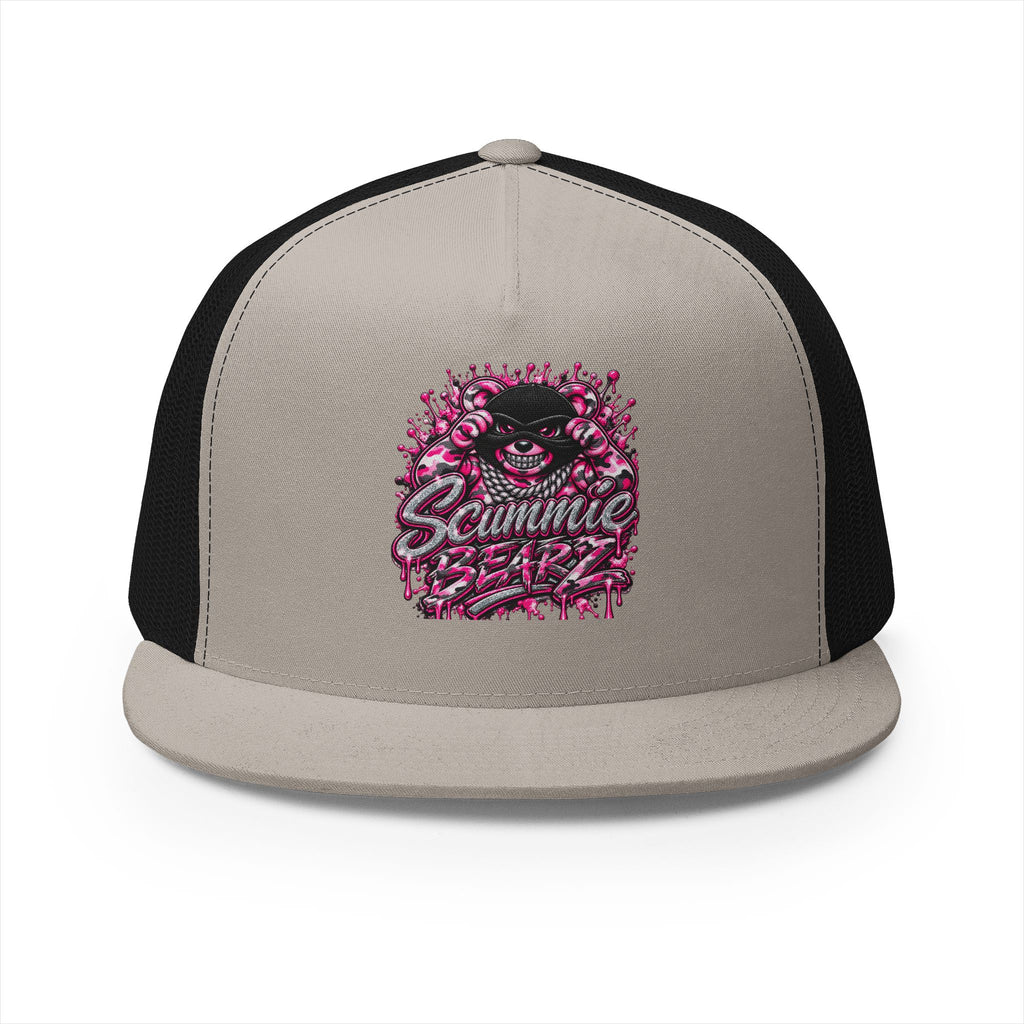 5 Panel Trucker Cap-PINK CAMOUFLAGE WITH SILVER MASK LOGO-SCUMMIEBEARZ™