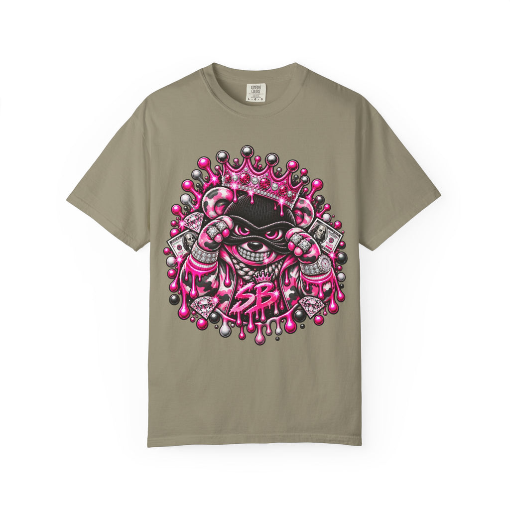 Unisex Garment-Dyed T-shirt-PINK CROWN MASK LOGO GLOCK -SCUMMIEBEARZ™