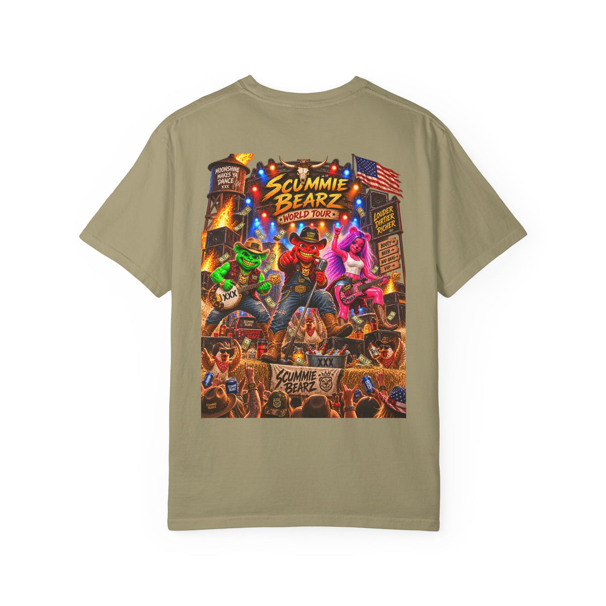 Unisex Garment-Dyed T-shirt--HILLBILLY WORLD TOUR/CROWN SB LOGO-SCUMMIEBEARZ™️