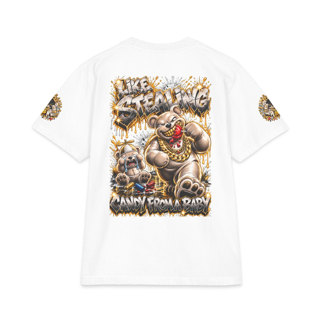 Like Stealing Candy from a Baby — White & Gold Edition | SCUMMIEBEARZ™ Shaka Wear Heavyweight Tee