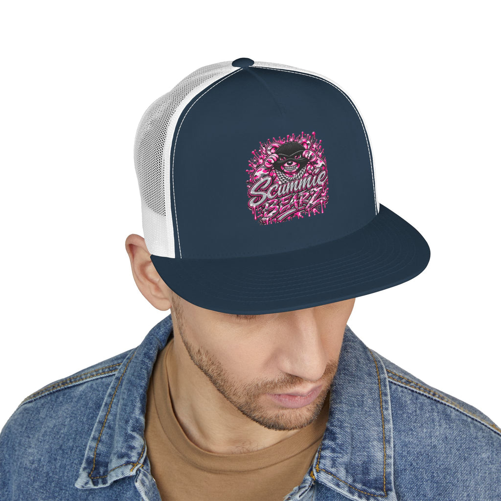 5 Panel Trucker Cap-PINK CAMOUFLAGE WITH SILVER MASK LOGO-SCUMMIEBEARZ™