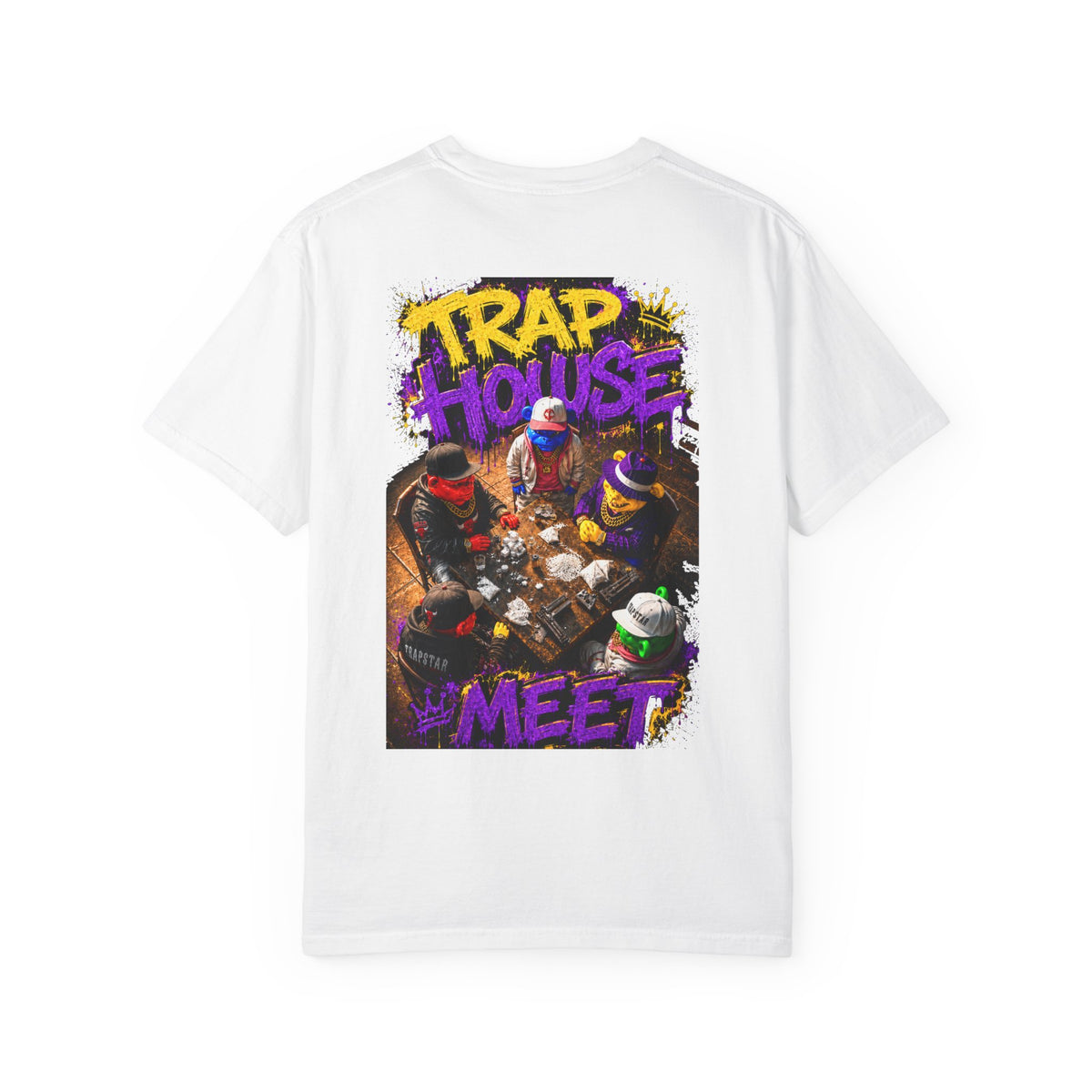 Unisex Garment-Dyed T-shirt-PURPLE&G9D CROWN MASK LOGO TRAP HOUSE MEET-SCUMMINGBEARZ™