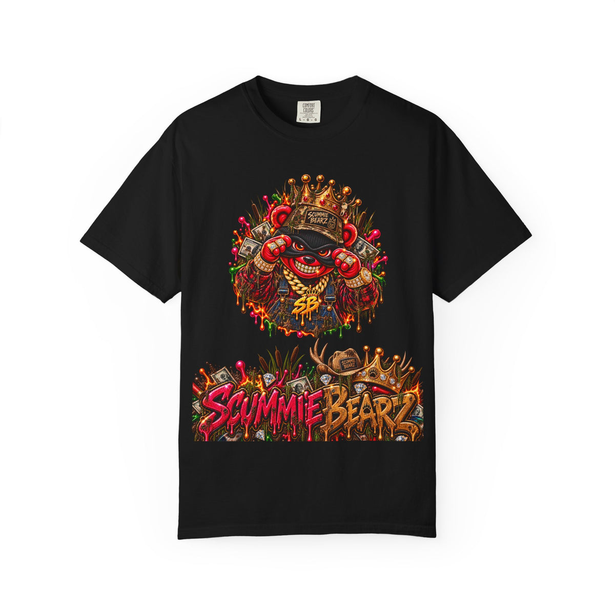 Unisex Garment-Dyed T-shirt-RED CROWN MASK LOGO BAIL BONDS-SCUMMINGBEARZ™