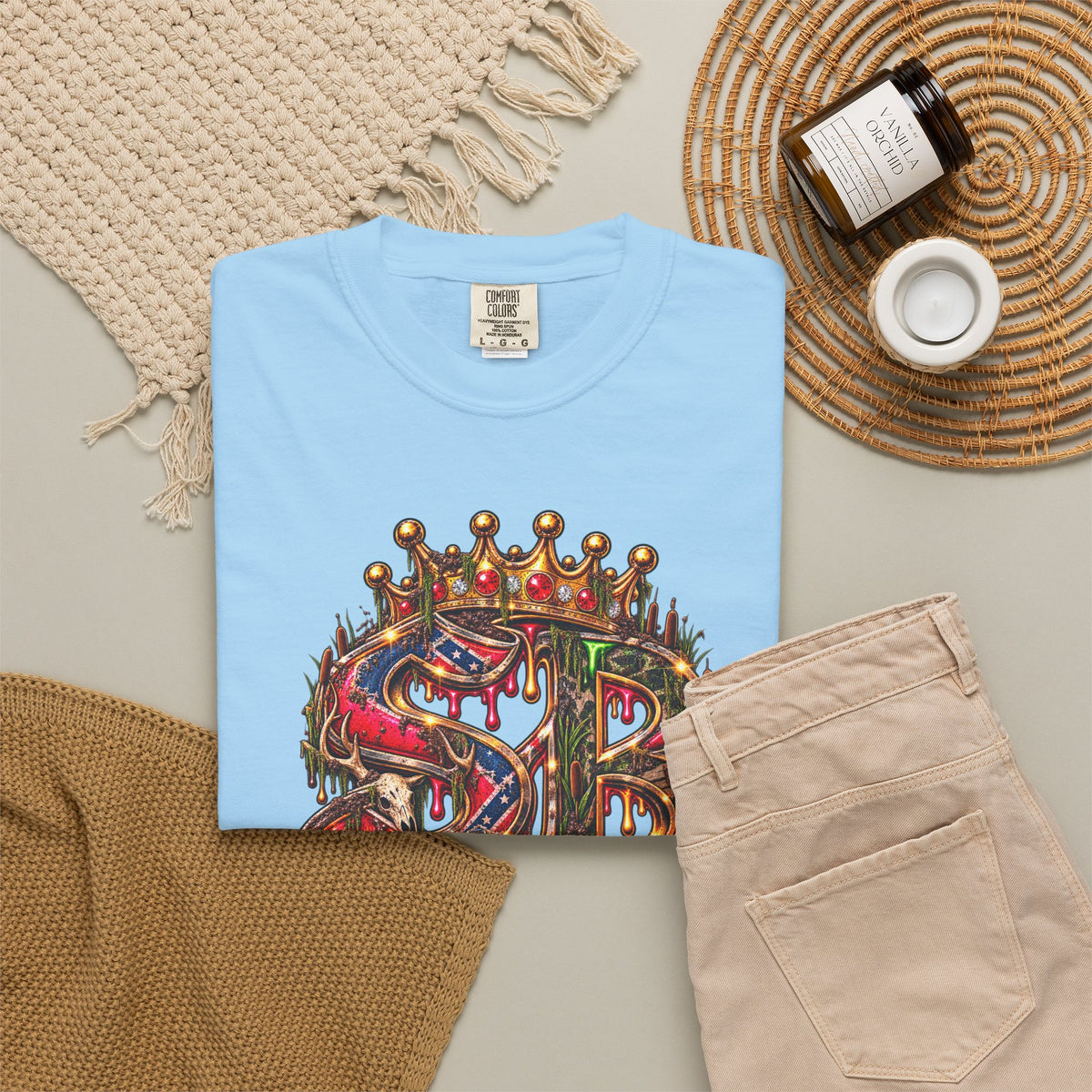 Unisex Garment-Dyed T-shirt-HILLBILLY CROWN SB LOGO HILLBILLY -SCUMMIEBEARZ™