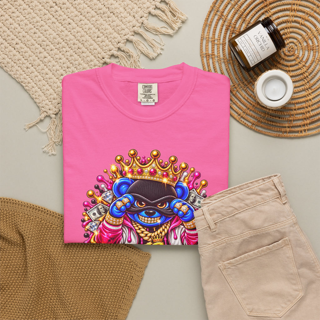 Unisex Garment-Dyed T-shirt-BLUE&PINK CROWN MASK LOGO PRAY BIG -SCUMMIEBEARZ™