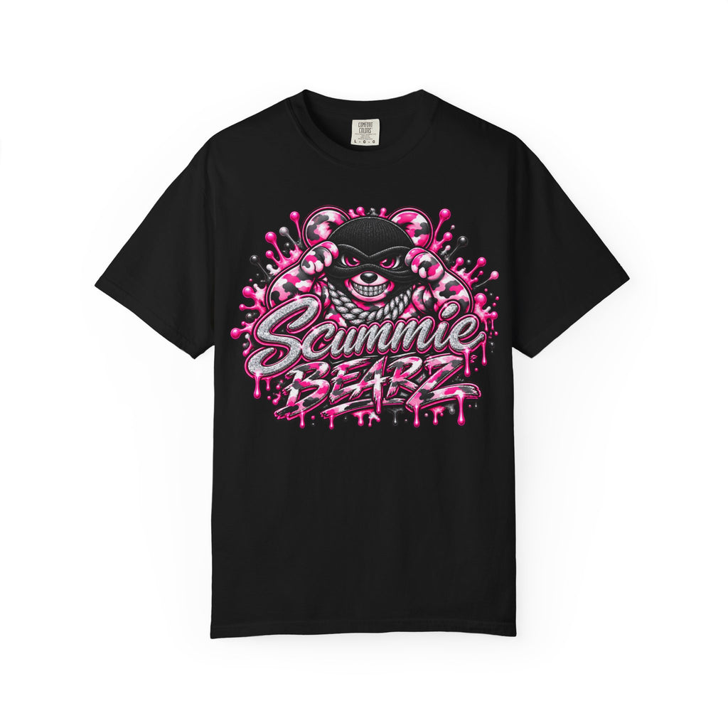 Unisex Garment-Dyed T-shirt-PINK CAMO MASK LOGO GLOCK -SCUMMIEBEARZ™
