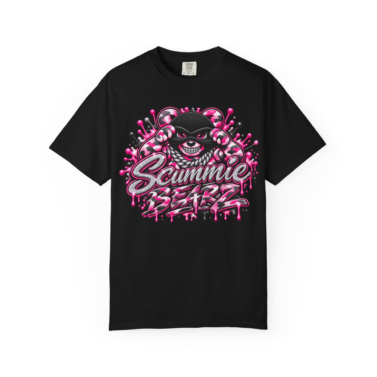 Unisex Garment-Dyed T-shirt-PINK CAMO MASK LOGO GLOCK -SCUMMIEBEARZ™