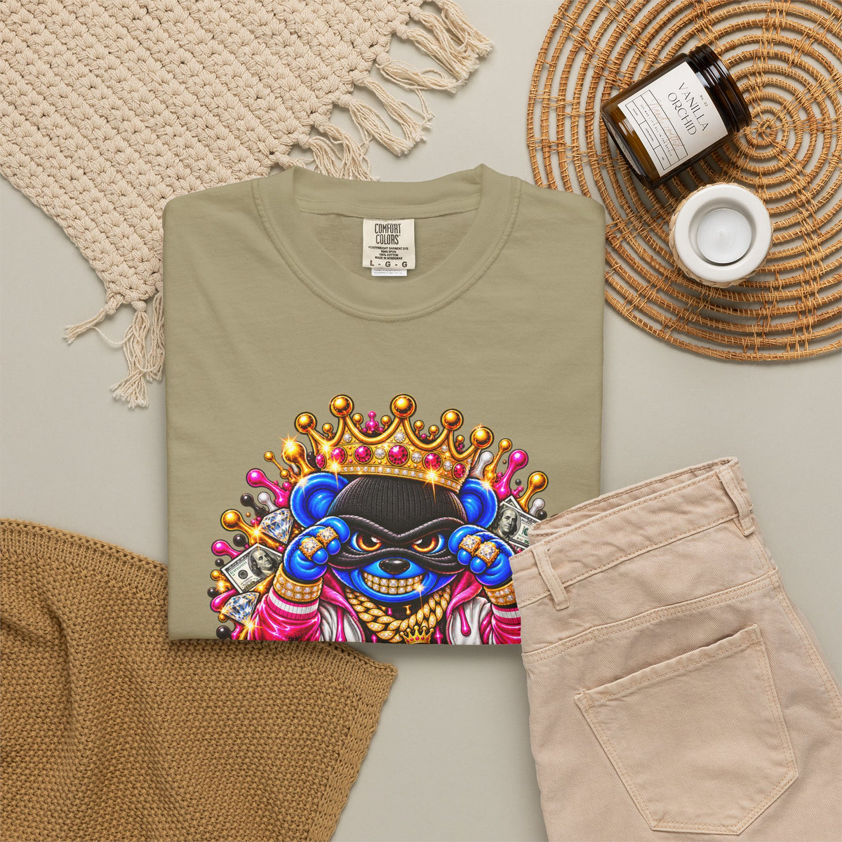 Unisex Garment-Dyed T-shirt-BLUE&PINK CROWN MASK LOGO CHOSEN BY GOD-SCUMMINGBEARZ™