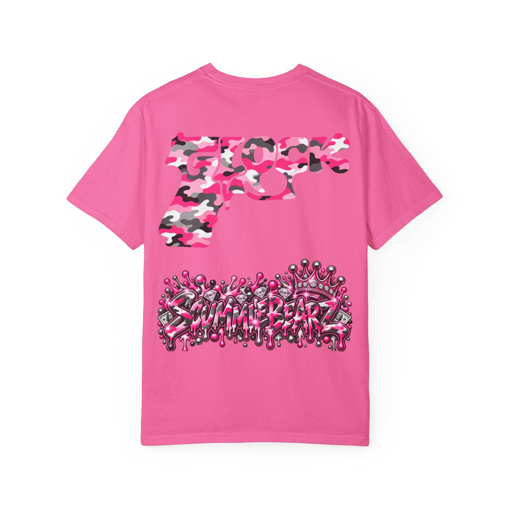 Unisex Garment-Dyed T-shirt-PINK CAMO MASK LOGO GLOCK -SCUMMIEBEARZ™