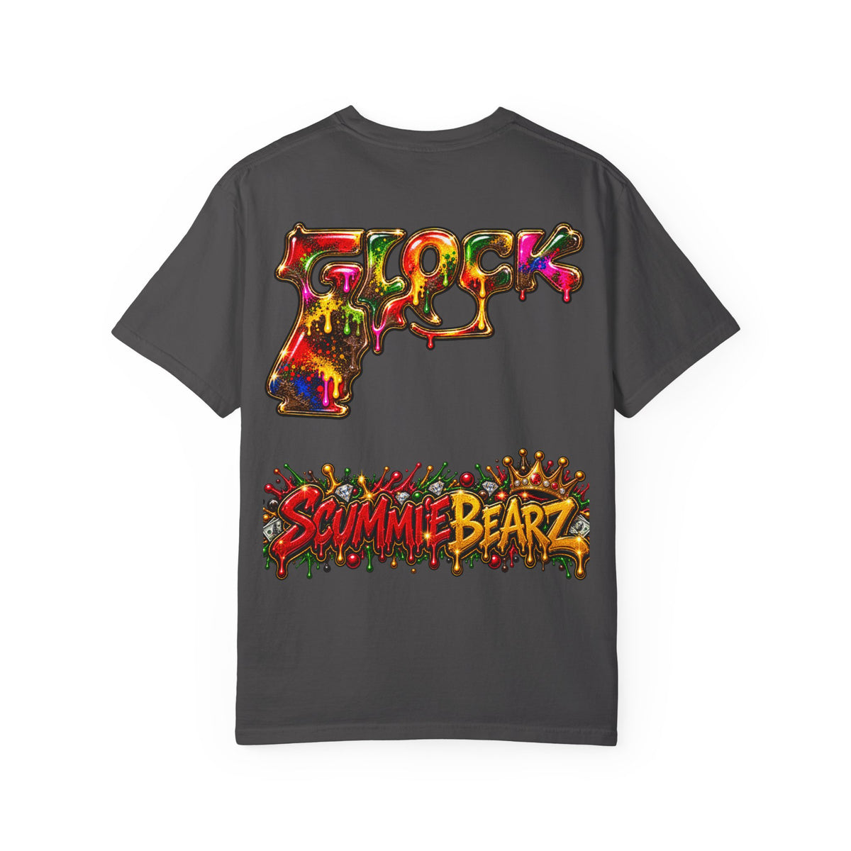 Unisex Garment-Dyed T-shirt-RED CROWN MASK LOGO MULTI COLOR GLOCK -SCUMMIEBEARZ™