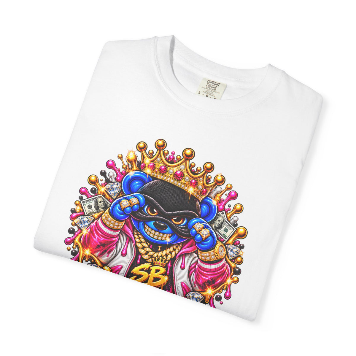 Unisex Garment-Dyed T-shirt-BLUE&PINK CROWN MASK LOGO CHOSEN BY GOD-SCUMMINGBEARZ™