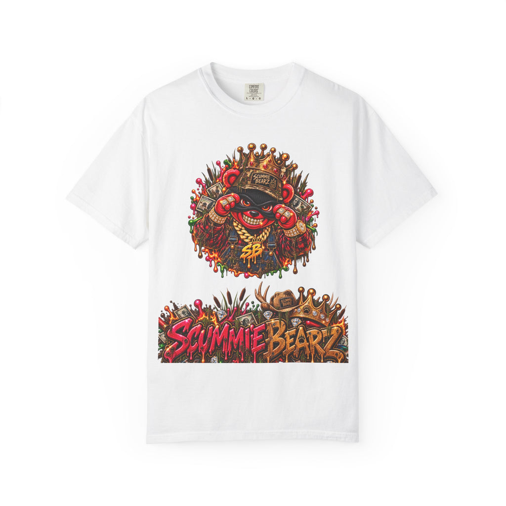 Unisex Garment-Dyed T-shirt--HILLBILLY COUNTY FAIR OUTLAWS/CROWN SB LOGO-SCUMMIEBEARZ™️