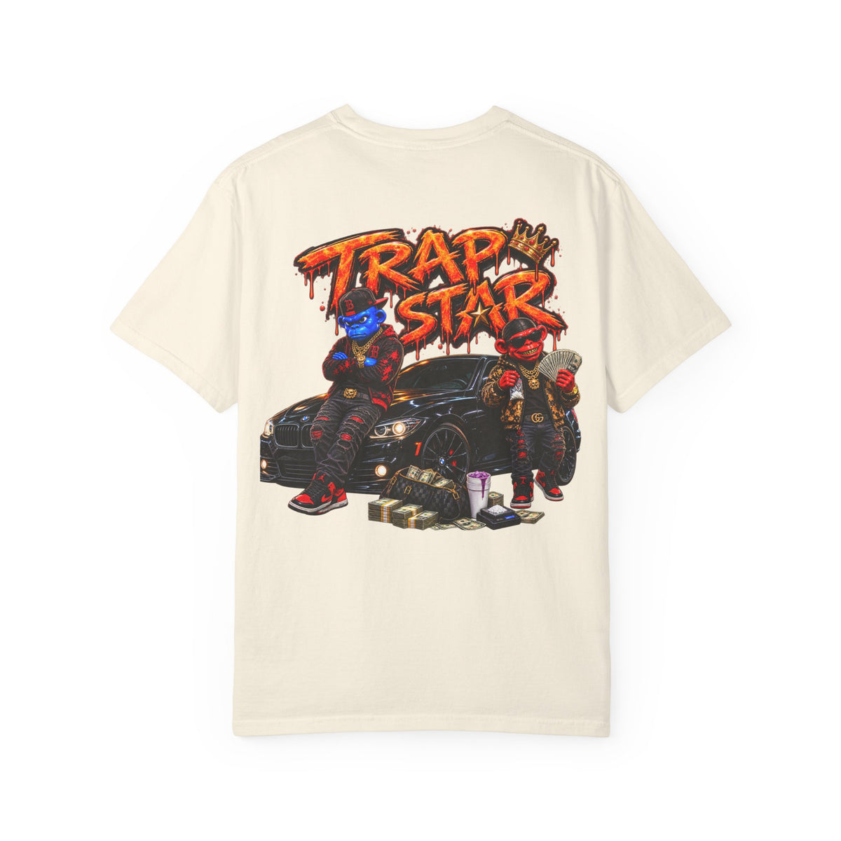 Unisex Garment-Dyed T-shirt-ORANGE&BLUE SB CROWN LOGO&TRAP STAR -SCUMMIEBEARZ™