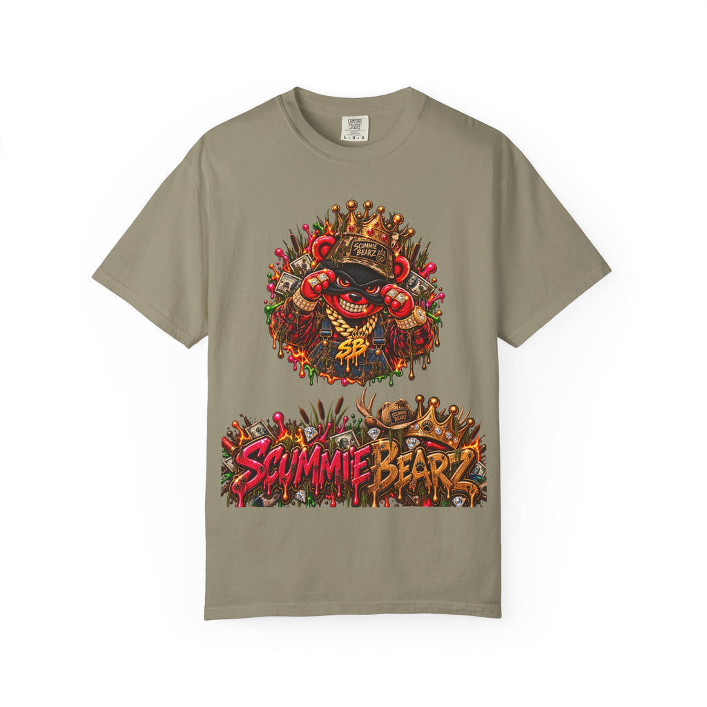 Unisex Garment-Dyed T-shirt-RED CROWN MASK LOGO HILLBILLY -SCUMMIEBEARZ™