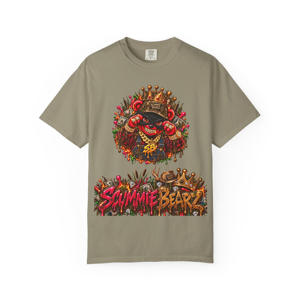 Unisex Garment-Dyed T-shirt-RED CROWN MASK LOGO HILLBILLY -SCUMMIEBEARZ™
