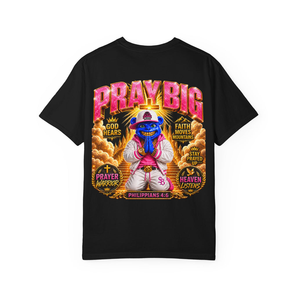 Unisex Garment-Dyed T-shirt-BLUE&PINK CROWN MASK LOGO PRAY BIG -SCUMMIEBEARZ™