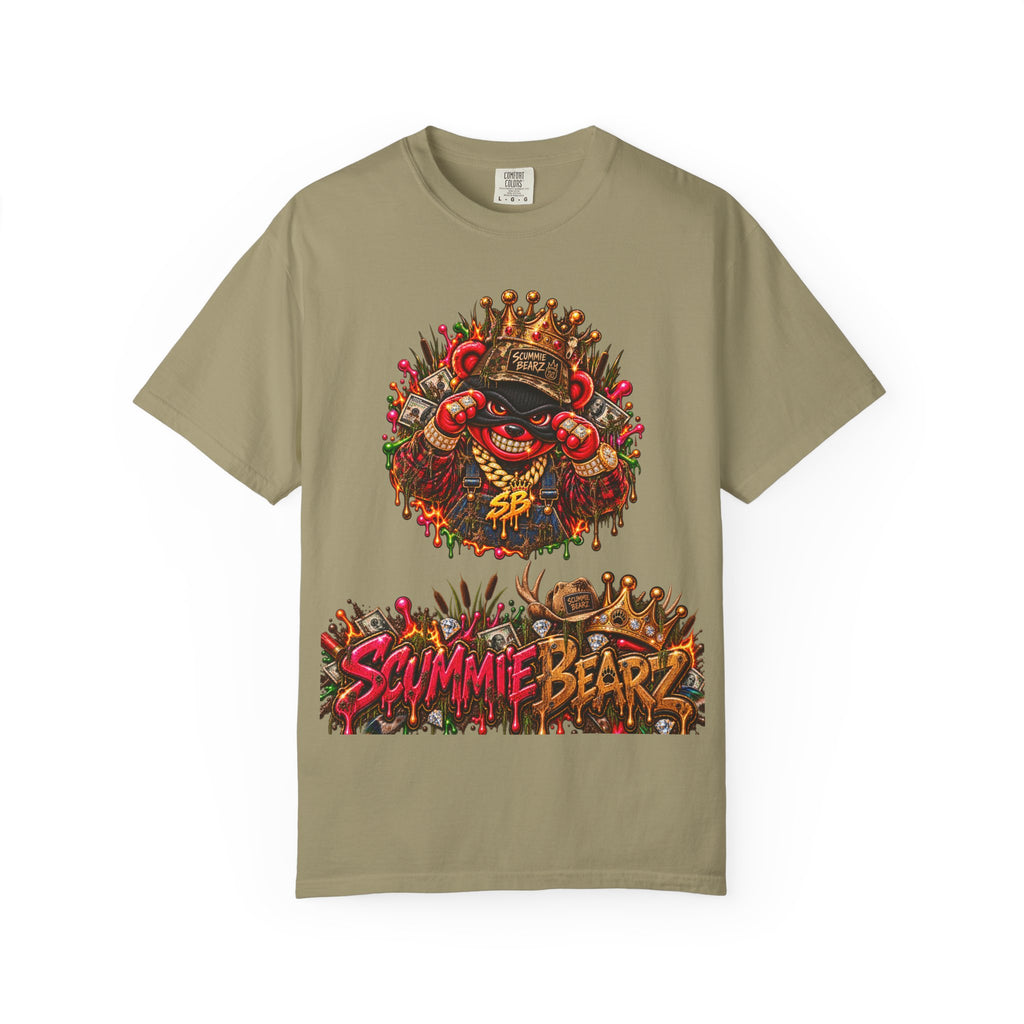 Unisex Garment-Dyed T-shirt-RED CROWN MASK LOGO HILLBILLY -SCUMMIEBEARZ™
